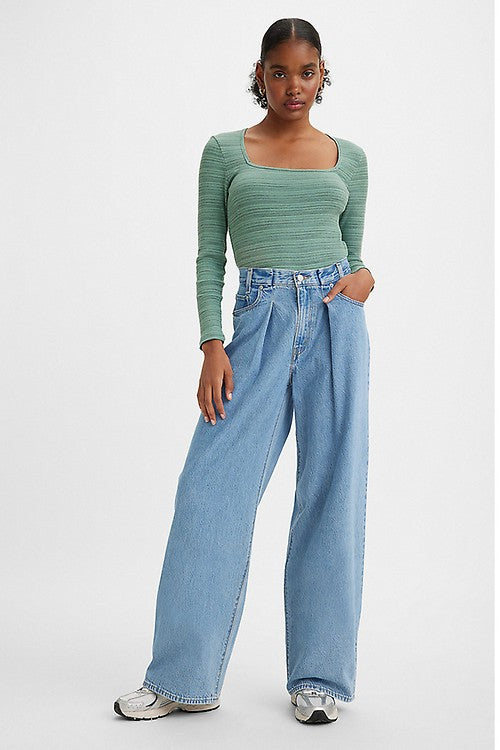 Foldover Waist Pants - Light Blue - Pomelo Fashion