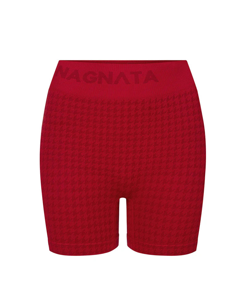 HOUNDSTOOTH WOOL MINI SHORT CRIMSON