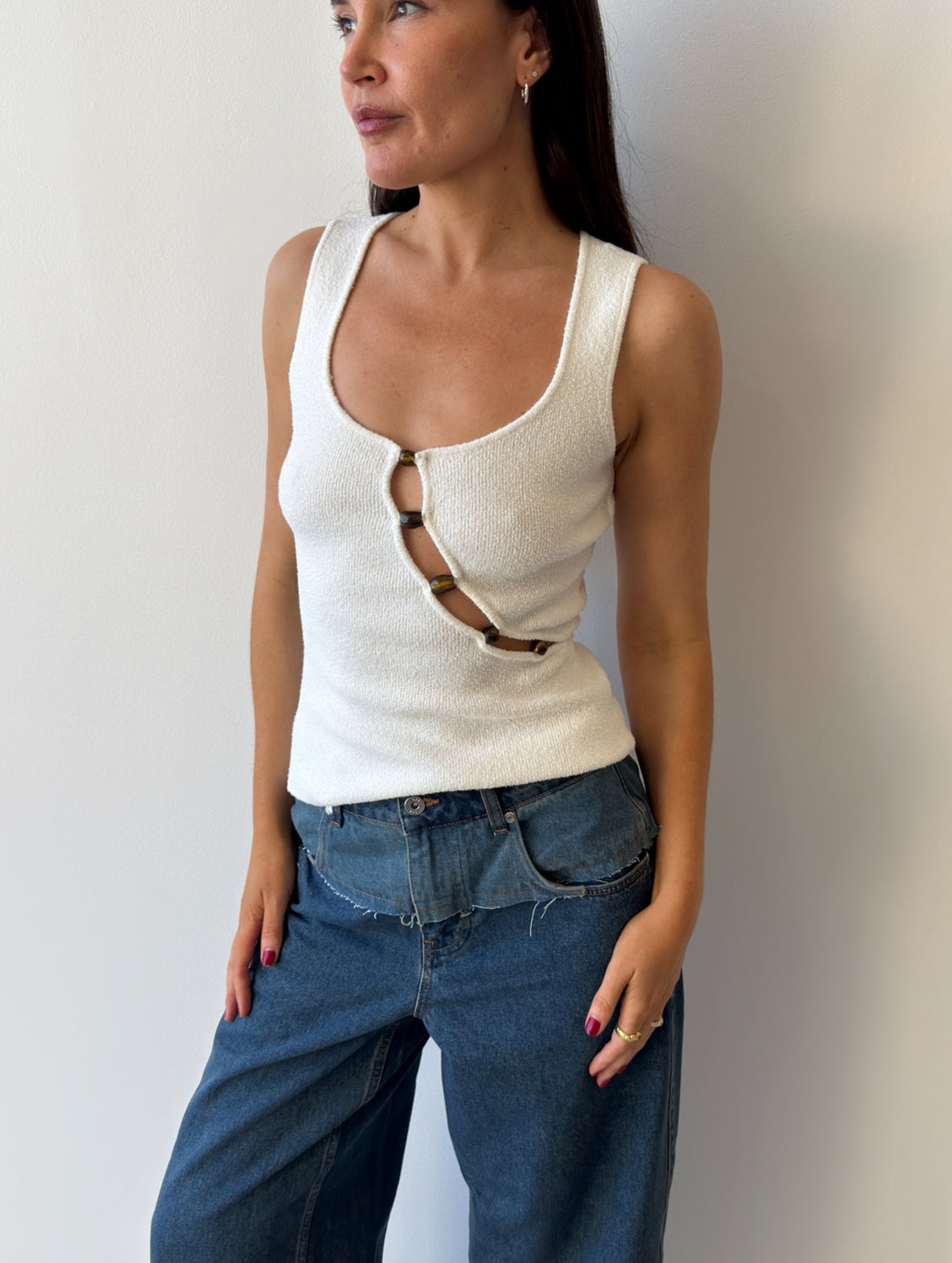 CHIARA BEADED TANK IVORY - SIR