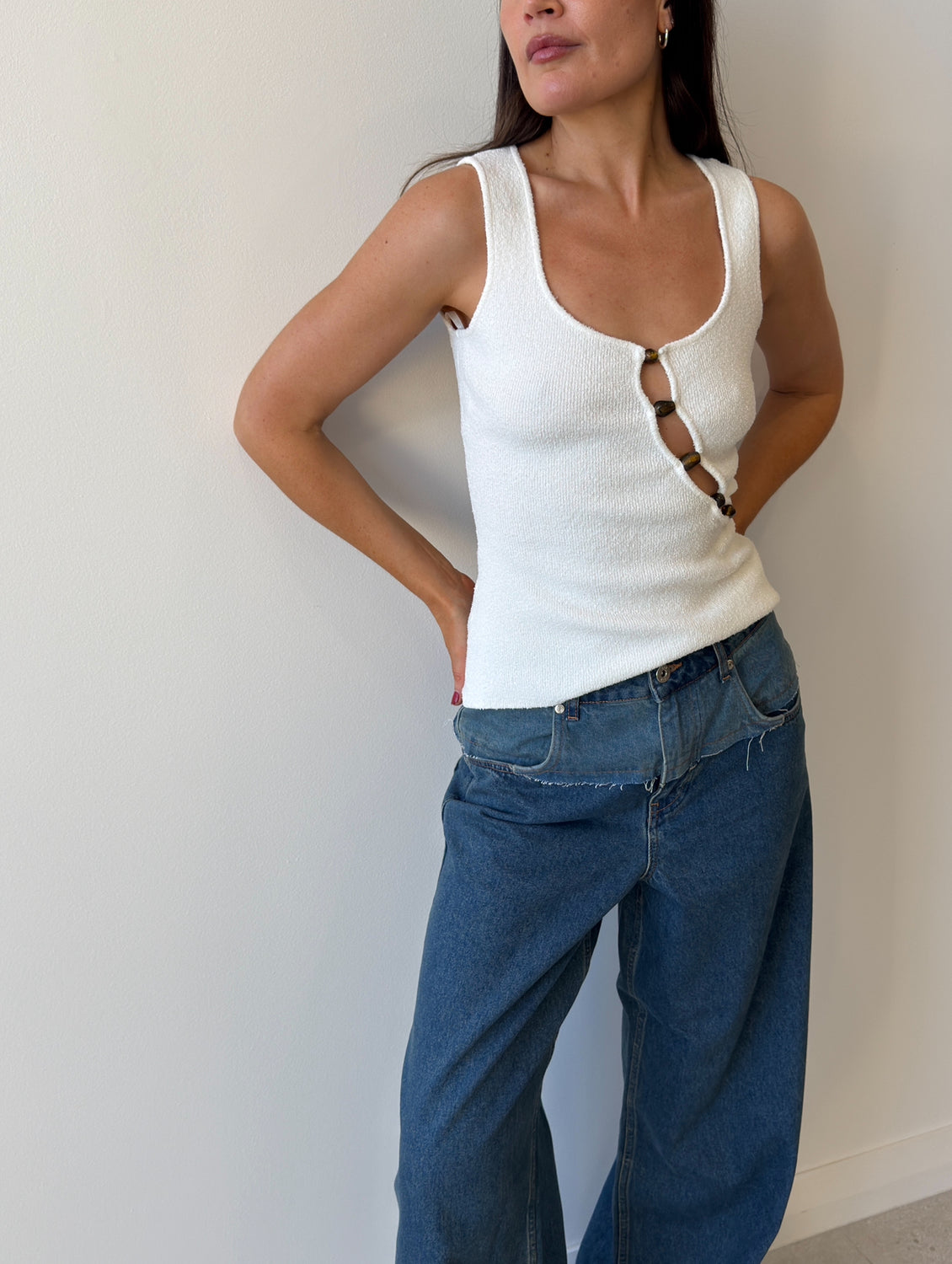 CHIARA BEADED TANK IVORY - SIR