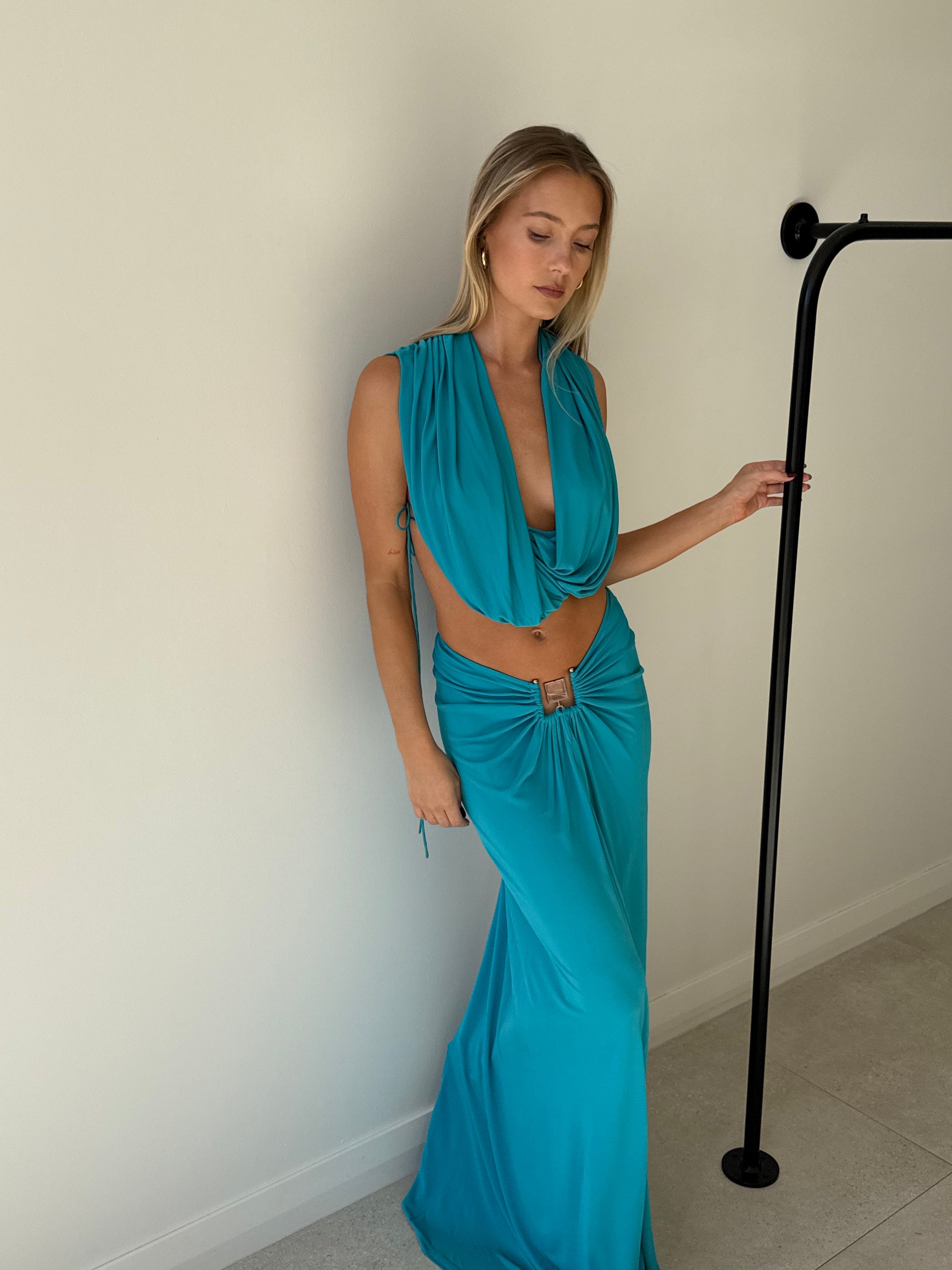BEZEL QUARTZ RUCHED SKIRT TEAL