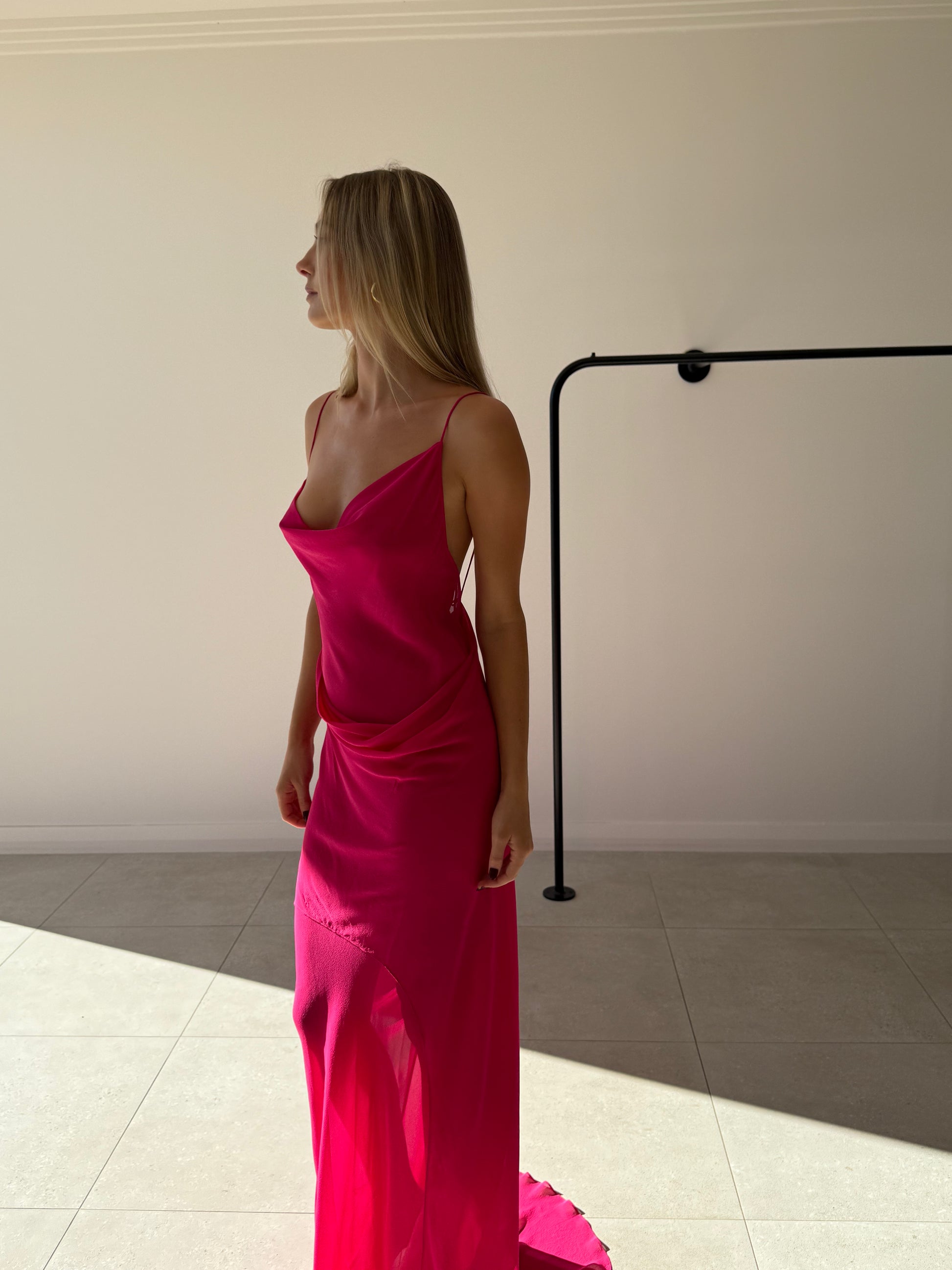 COWL SLIP DRESS MAGENTA