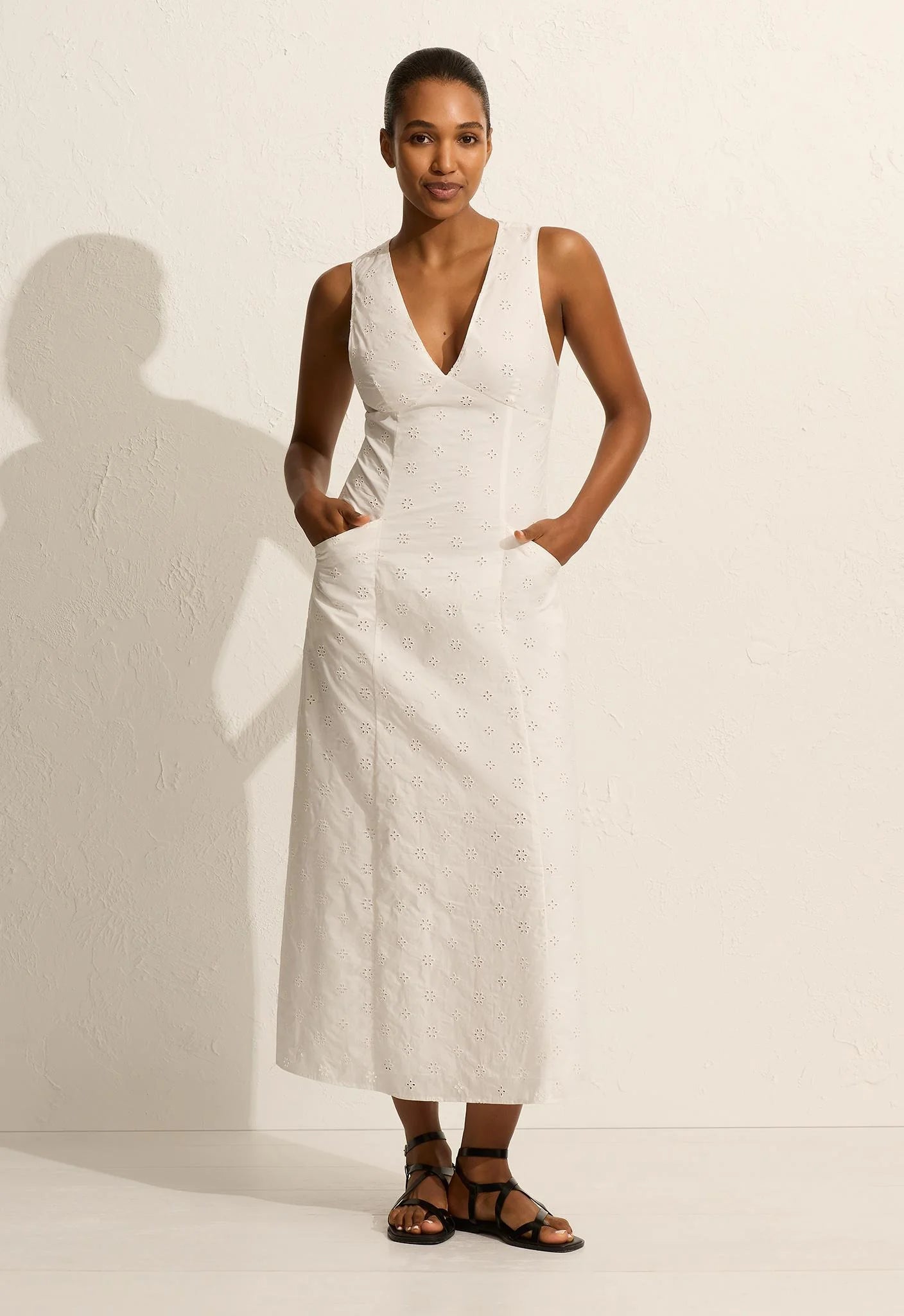 BRODERIE PLUNGE DRESS WHITE Nu Onda BRODERIE PLUNGE DRESS WHITE Nu Onda