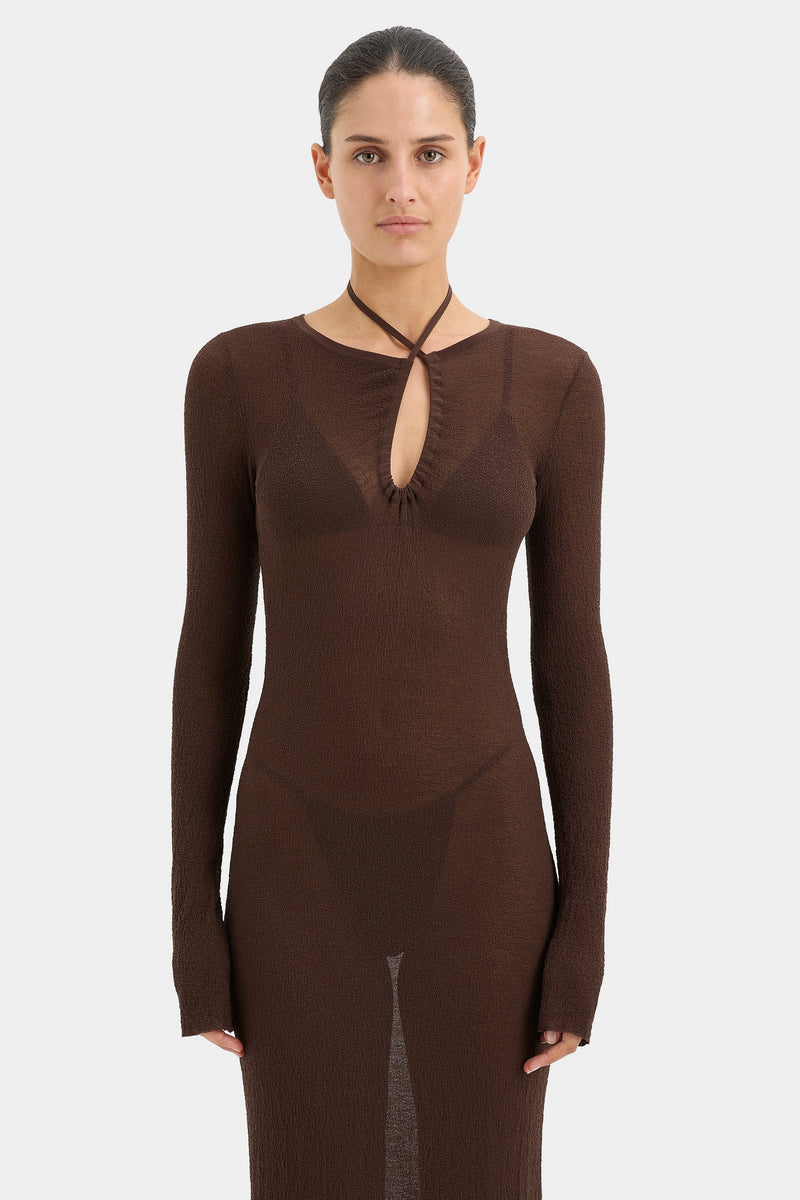 EMMELINE HALTER LONG SLEEVE DRESS CHOCOLATE Nu Onda