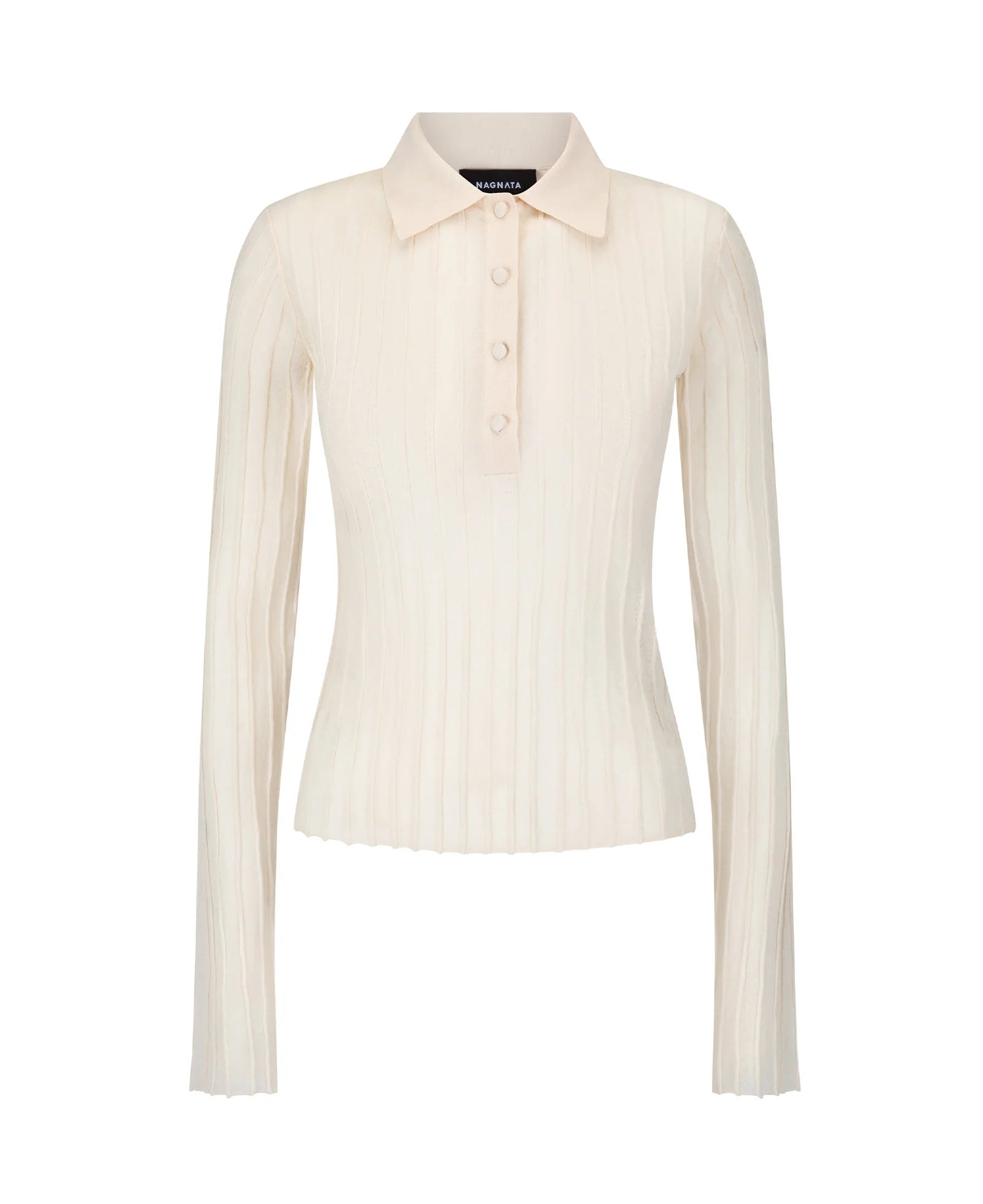 SHEER PINTUCK LONGSLEEVE BONE WHITE