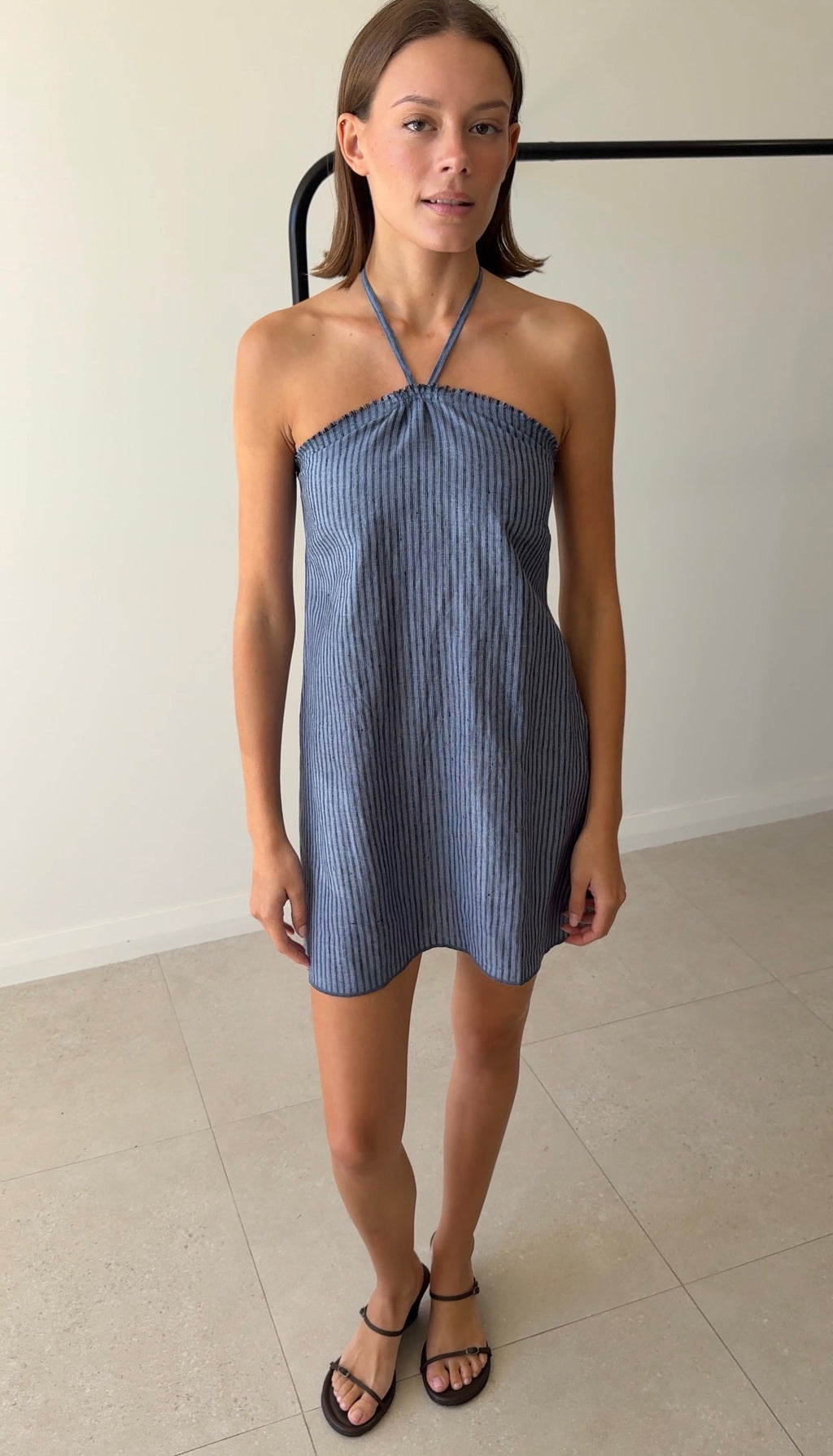 CROSS OVER DRESS AZURE STRIPE