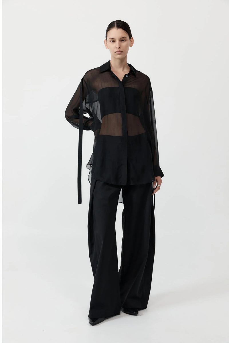 PINSTRIPE SILK SHIRT BLACK - ST.AGNI