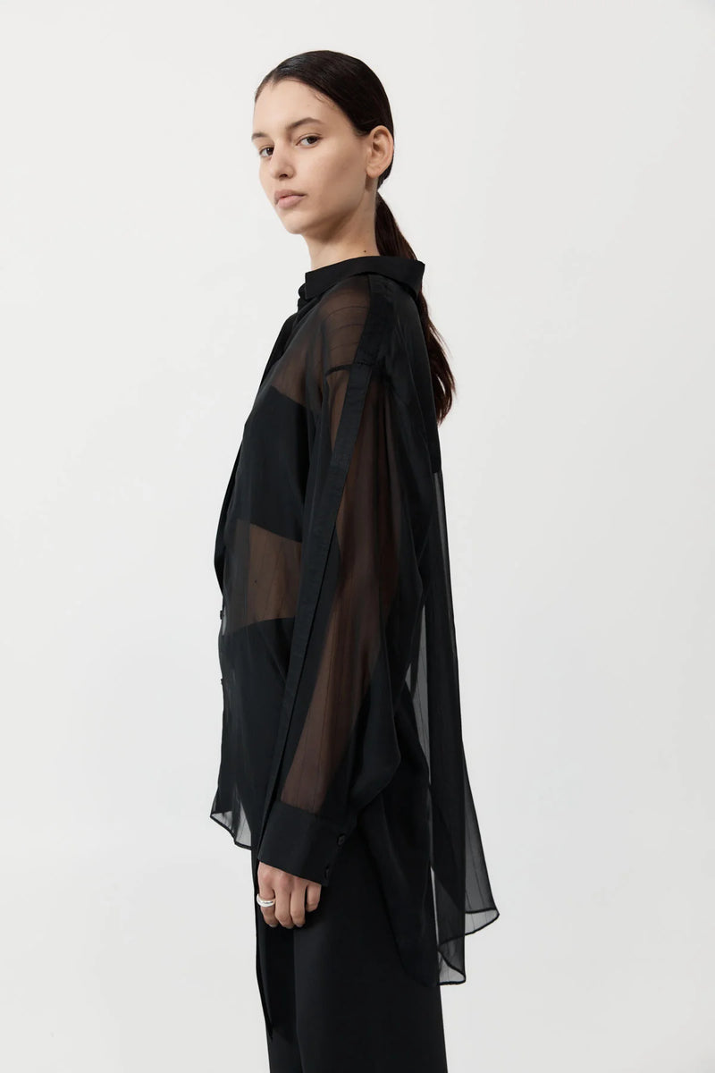 PINSTRIPE SILK SHIRT BLACK - ST.AGNI