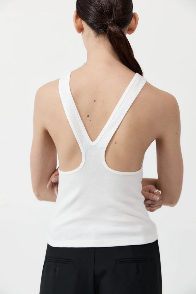 ORGANIC COTTON V BACK TANK WHITE - ST.AGNI