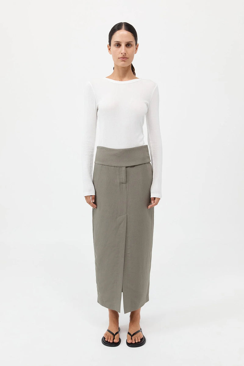 WIDE WAISTBAND COLUMN SKIRT SMOKEY OLIVE - ST.AGNI