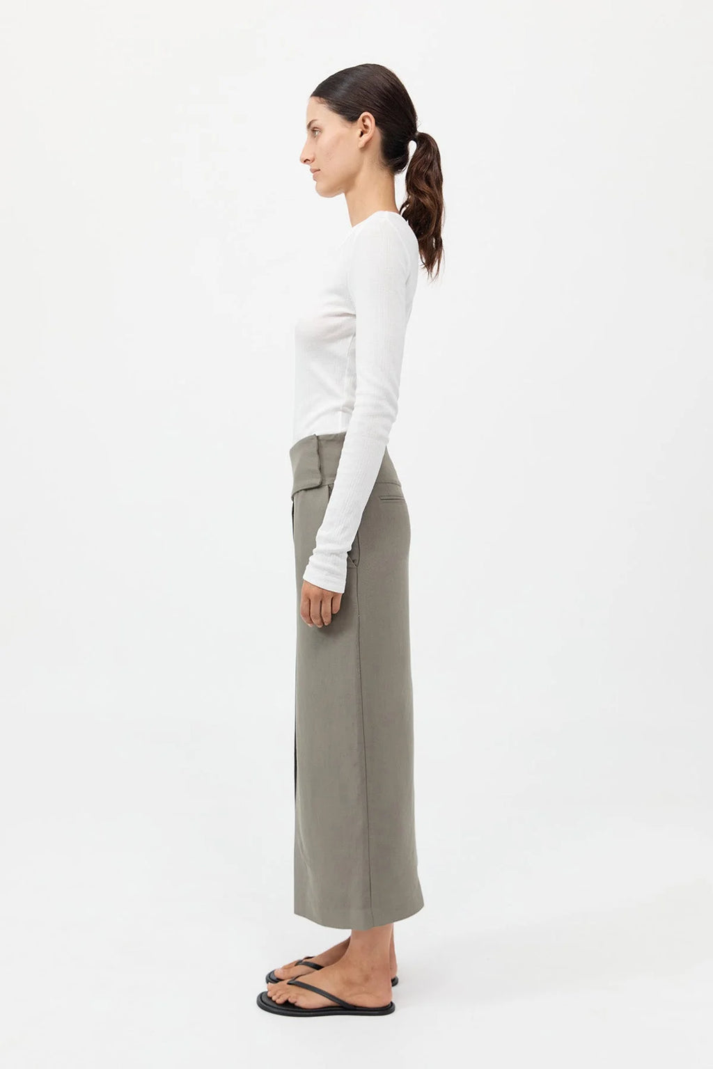 WIDE WAISTBAND COLUMN SKIRT SMOKEY OLIVE