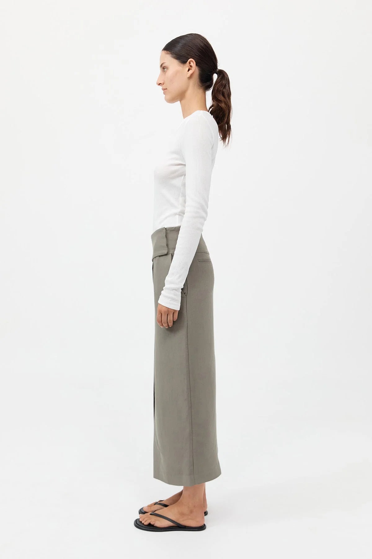 WIDE WAISTBAND COLUMN SKIRT SMOKEY OLIVE