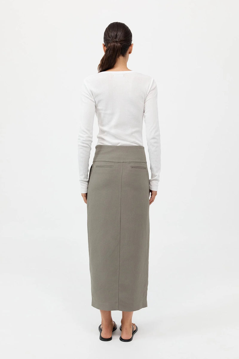 WIDE WAISTBAND COLUMN SKIRT SMOKEY OLIVE - ST.AGNI