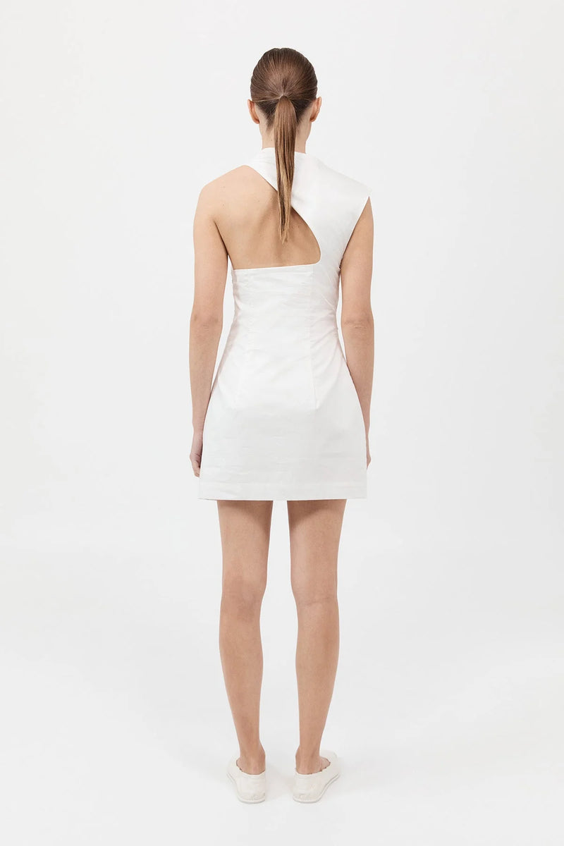 ASYMMETRIC TUCK MINI DRESS WHITE - ST.AGNI