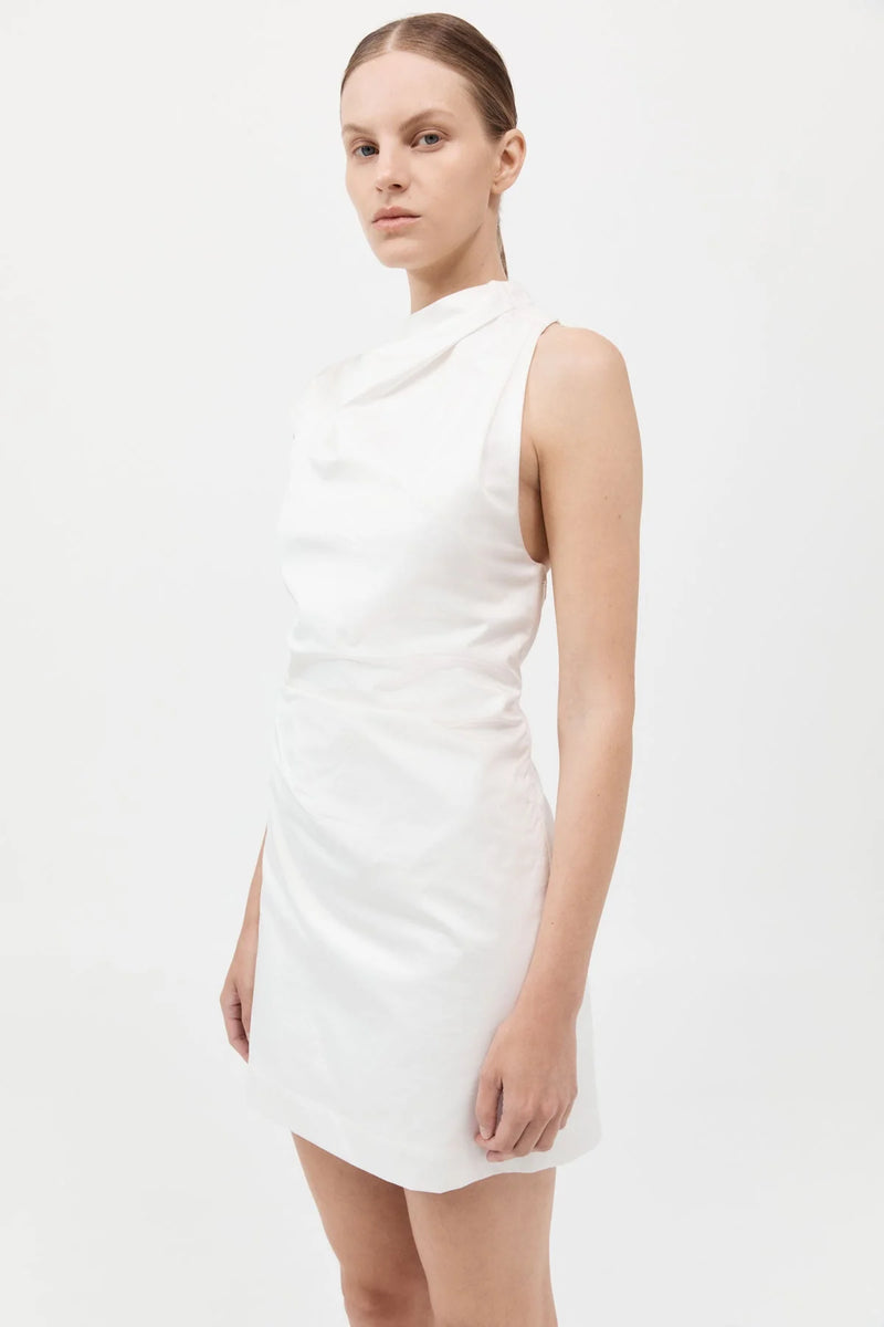 ASYMMETRIC TUCK MINI DRESS WHITE - ST.AGNI