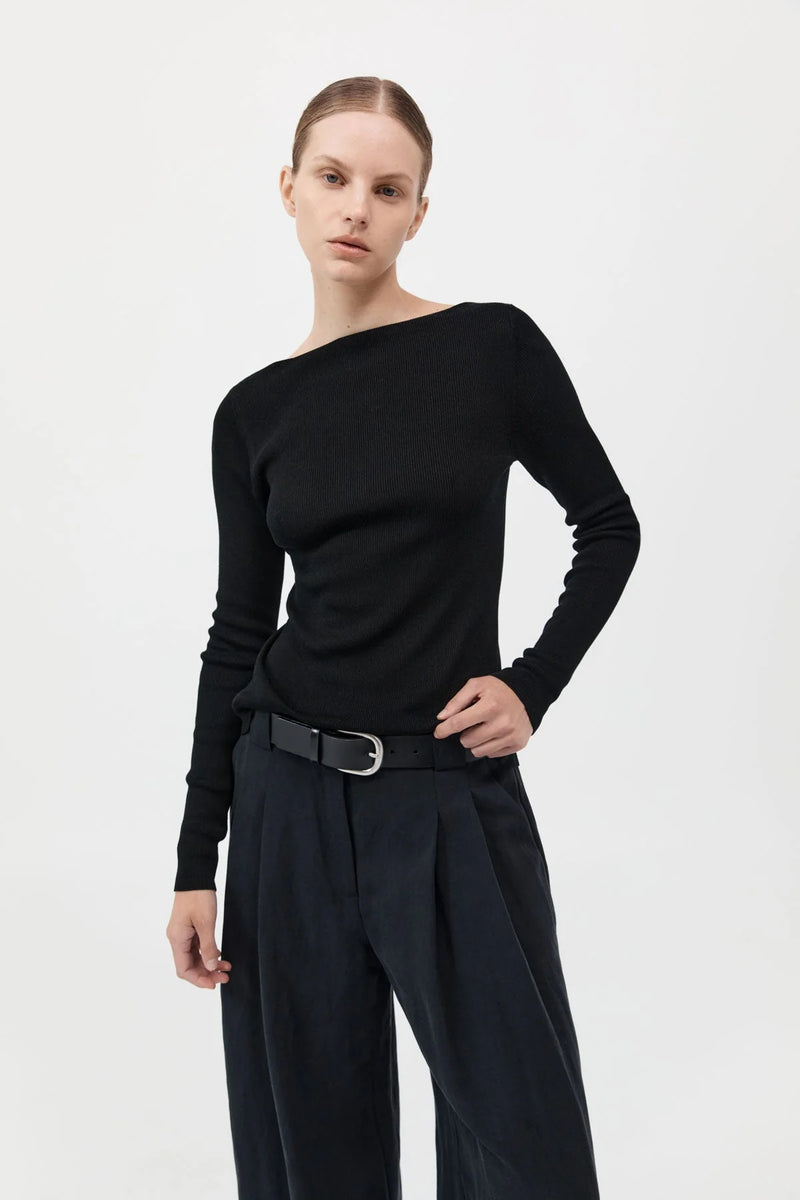 ROULEAU TIE REVERSIBLE KNIT TOP BLACK - ST.AGNI