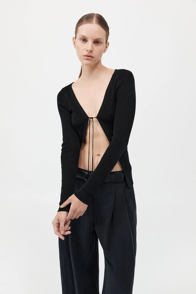 ROULEAU TIE REVERSIBLE KNIT TOP BLACK - ST.AGNI