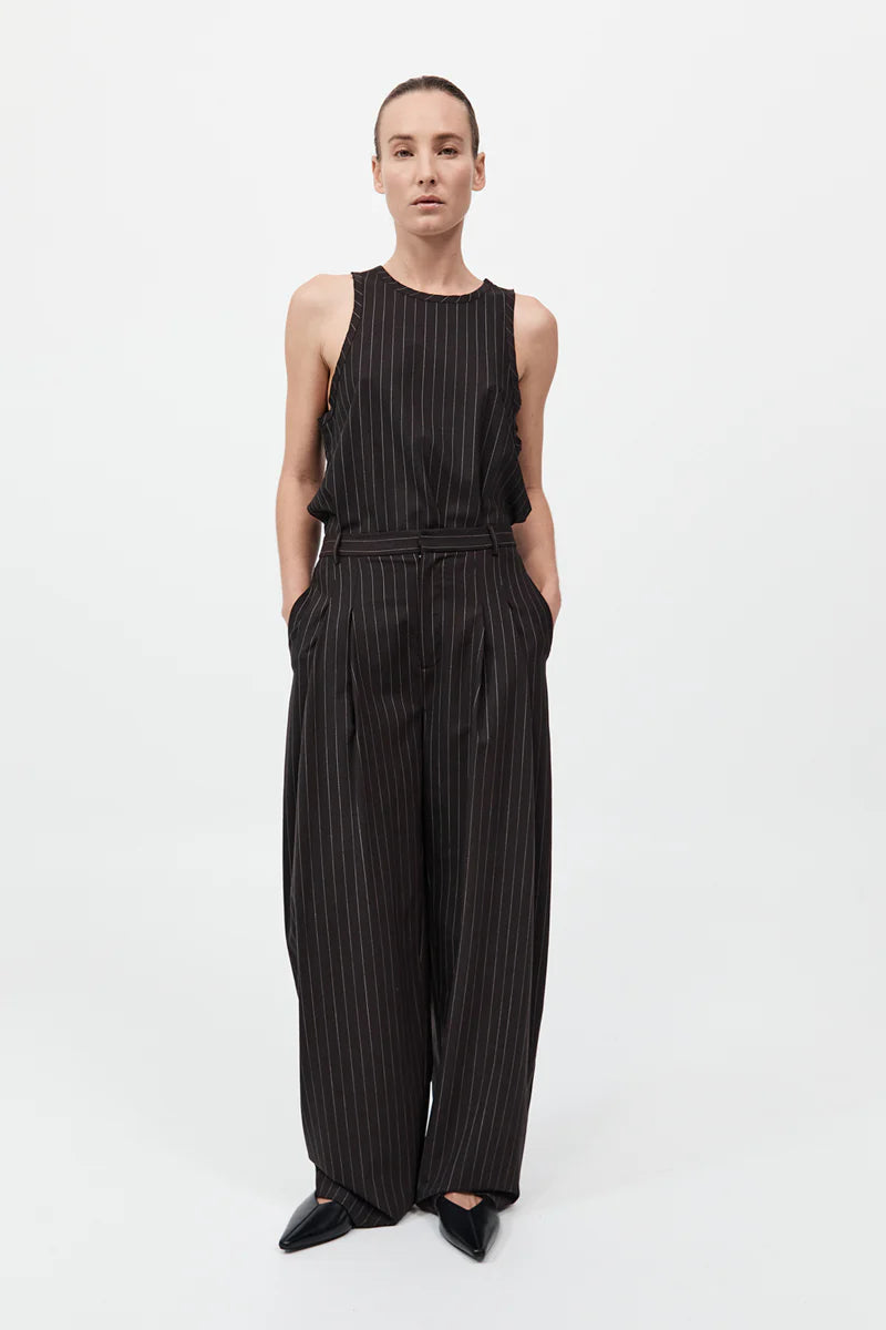 WOOL PINSTRIPE TAPERED PANTS MAHOGANY STRIPE - ST.AGNI