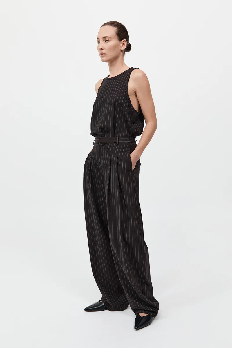 WOOL PINSTRIPE TAPERED PANTS MAHOGANY STRIPE - ST.AGNI