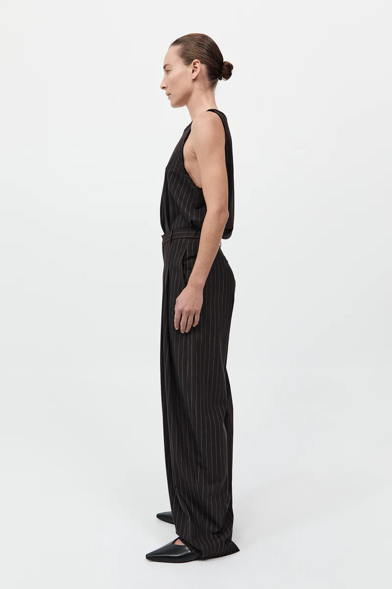 WOOL PINSTRIPE TAPERED PANTS MAHOGANY STRIPE - ST.AGNI