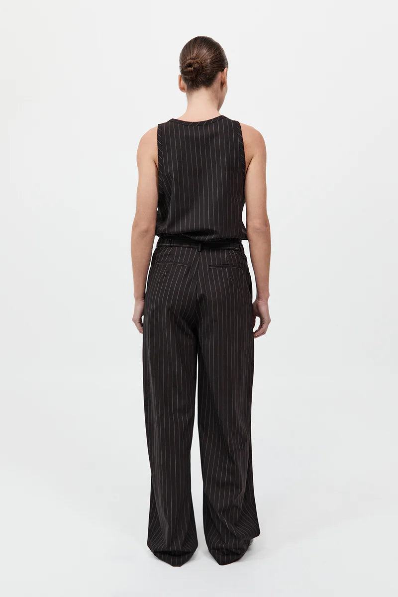 WOOL PINSTRIPE TAPERED PANTS MAHOGANY STRIPE - ST.AGNI