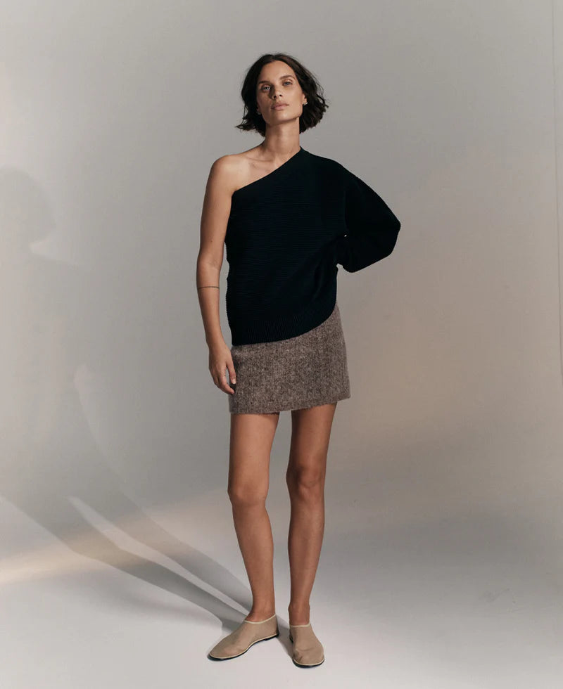 CABLE KNIT WOOL SKIRT FAWN