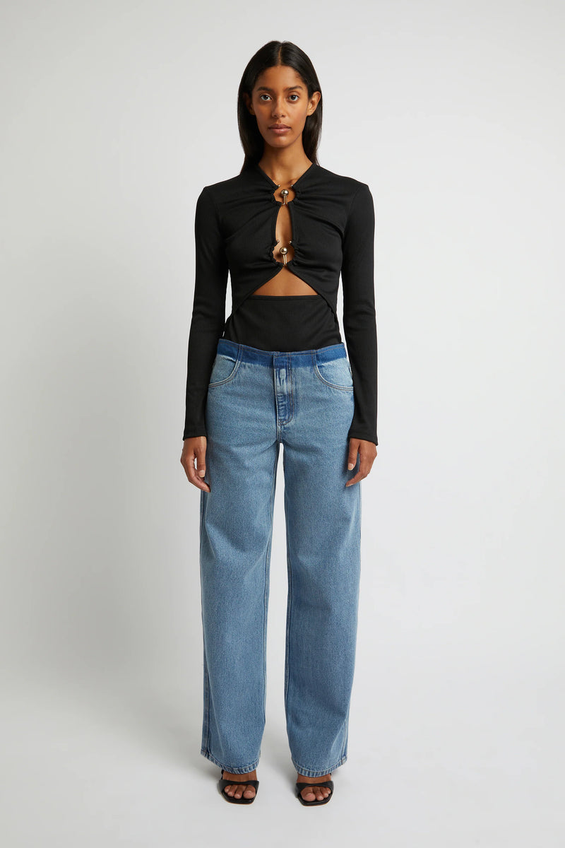 ORBIT RUCHED LONG SLEEVE TOP BLACK