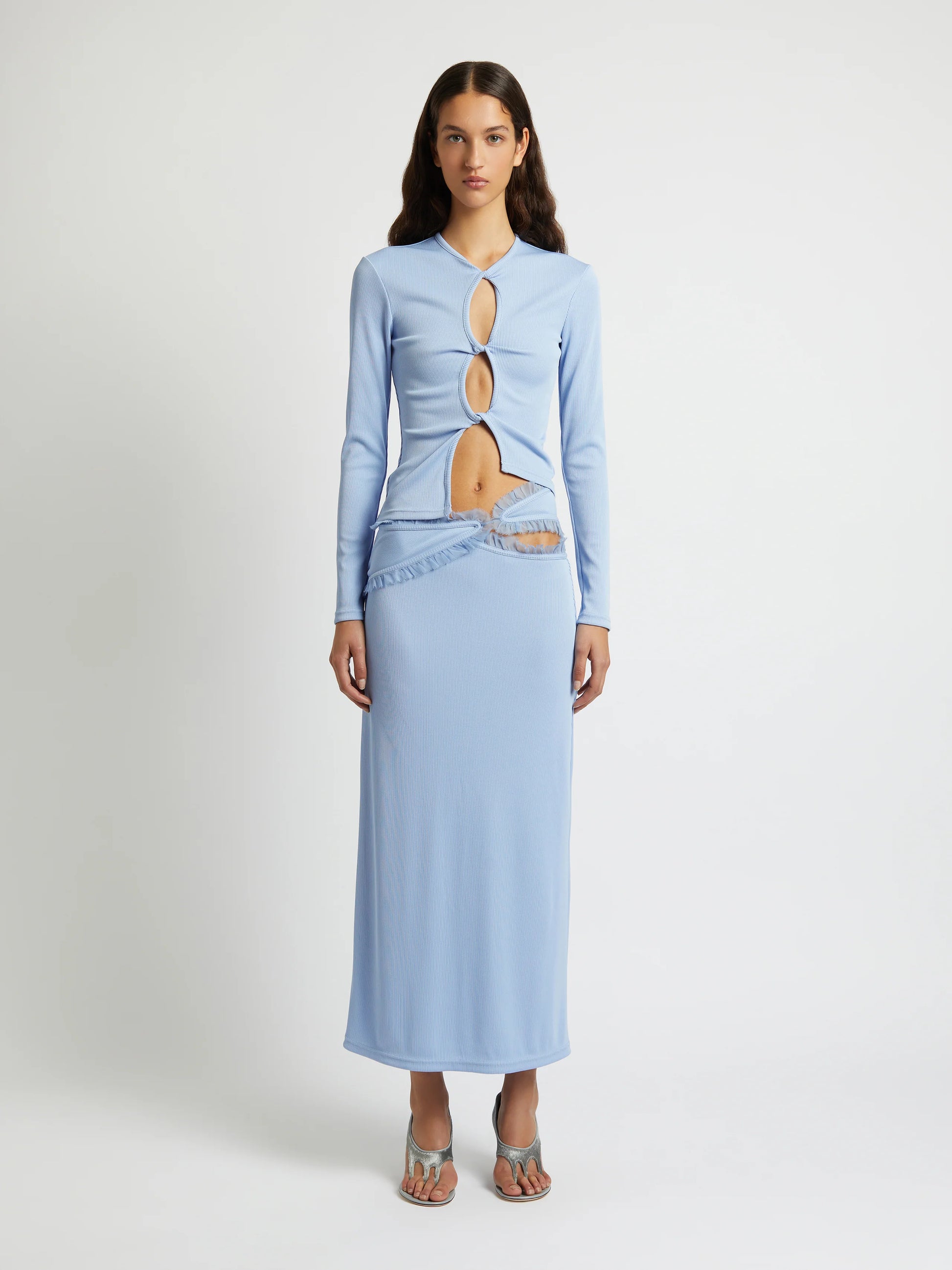 OPEN TWIST LONG SLEEVE TOP CORNFLOWER