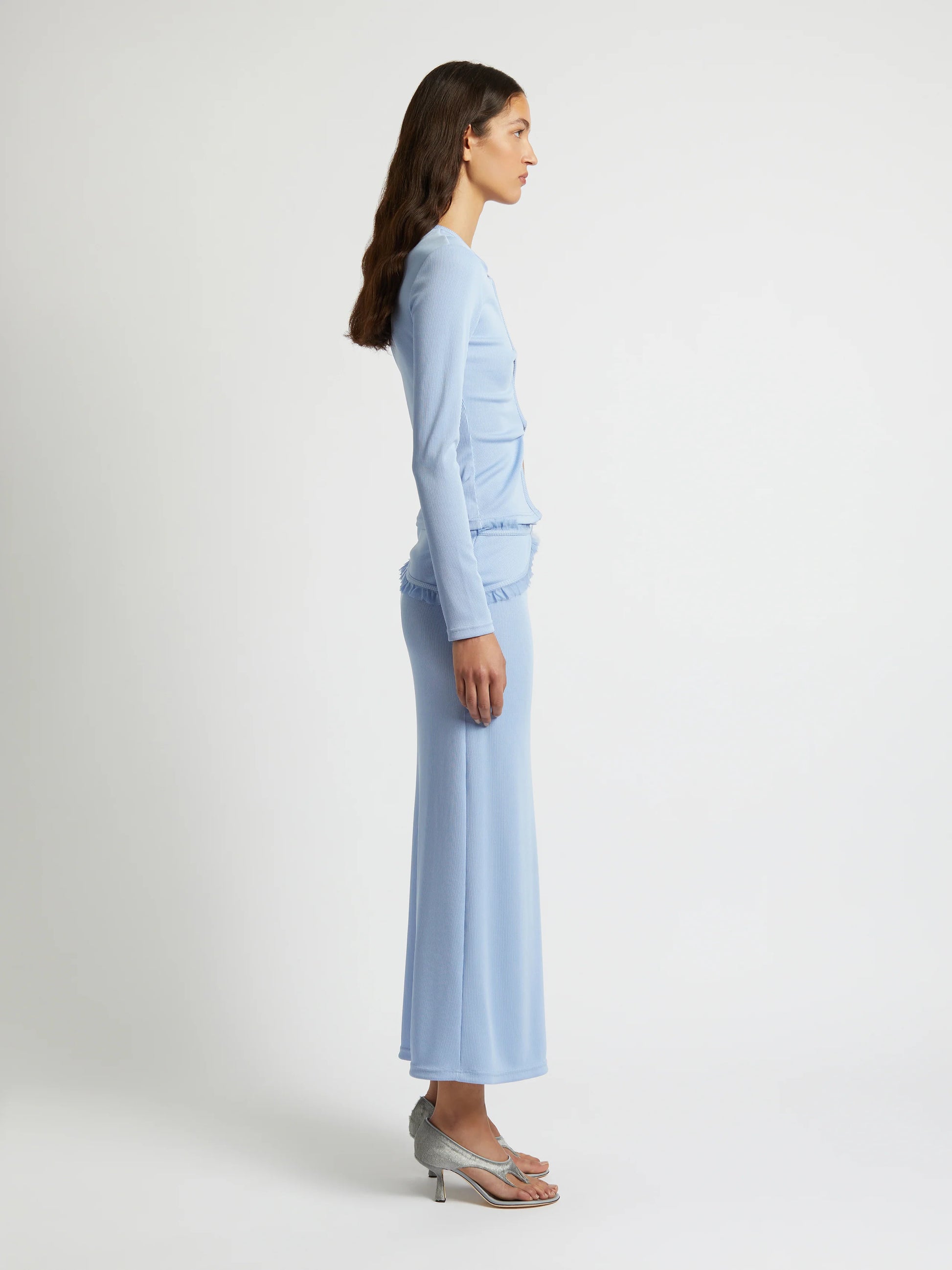 OPEN TWIST LONG SLEEVE TOP CORNFLOWER