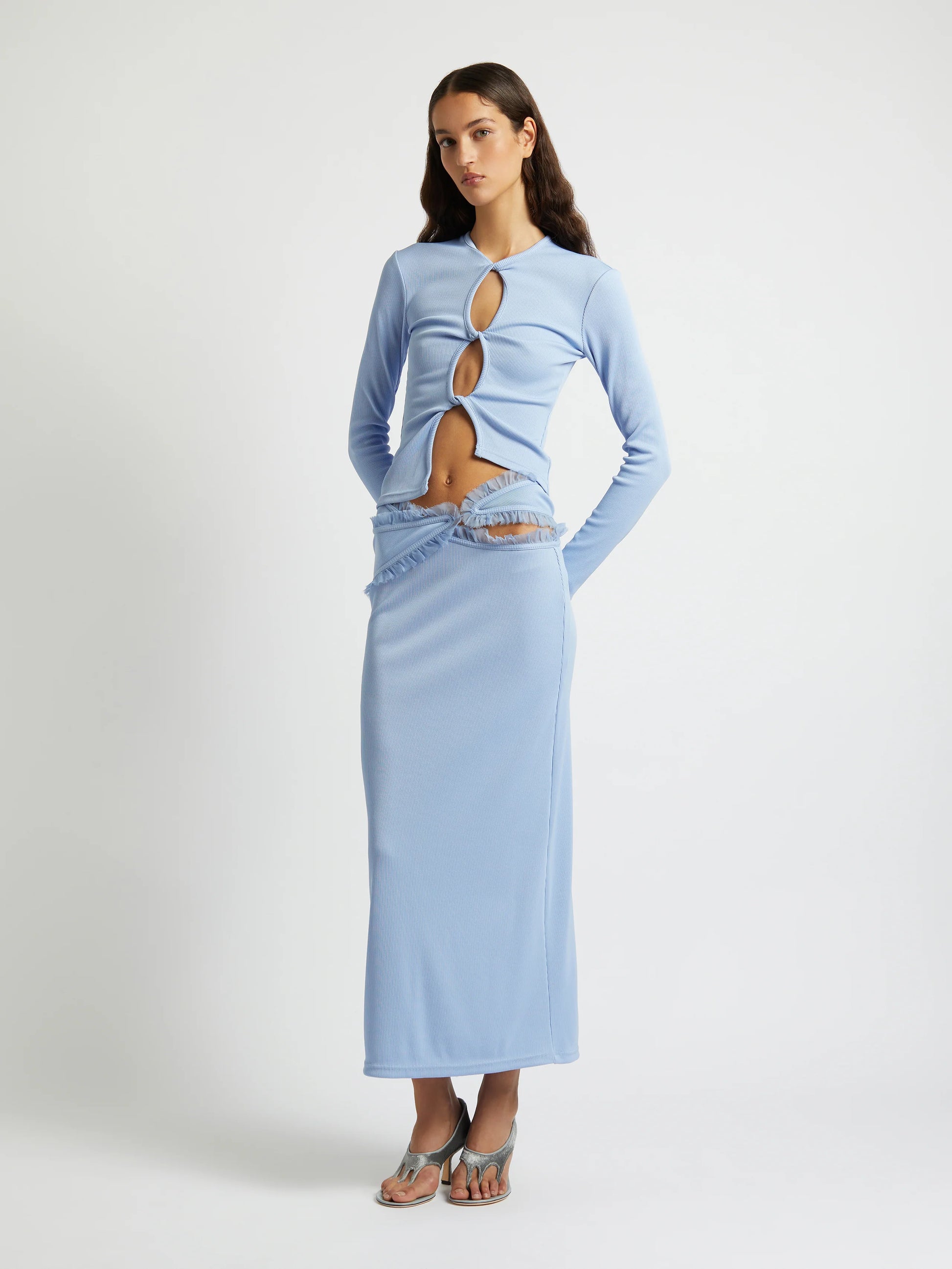 OPEN TWIST LONG SLEEVE TOP CORNFLOWER