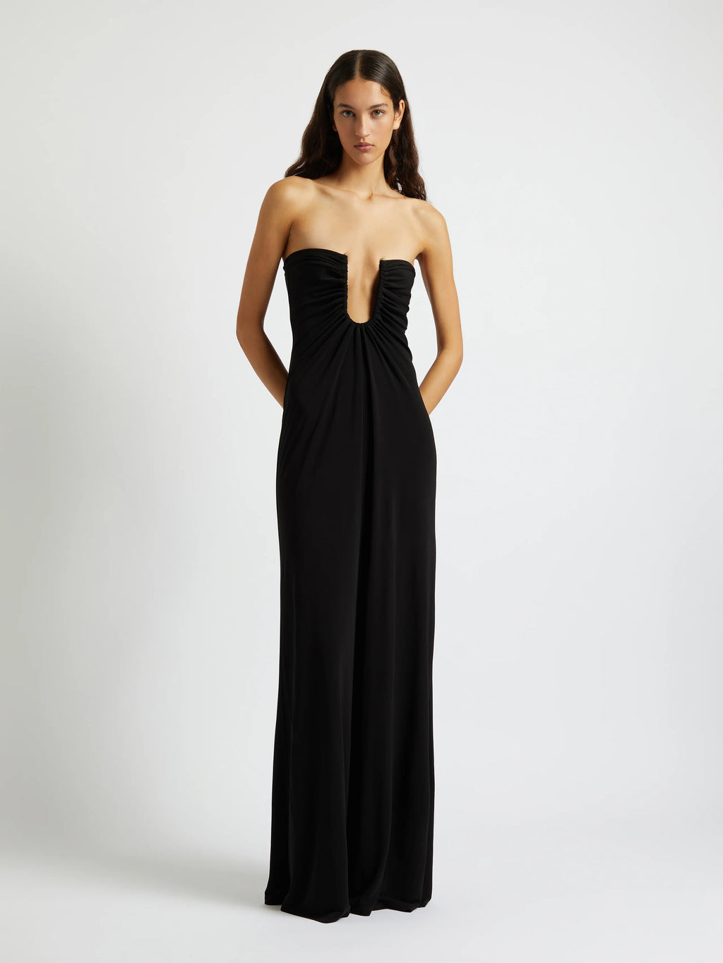 ARCED PALM STRAPLESS DRESS BLACK