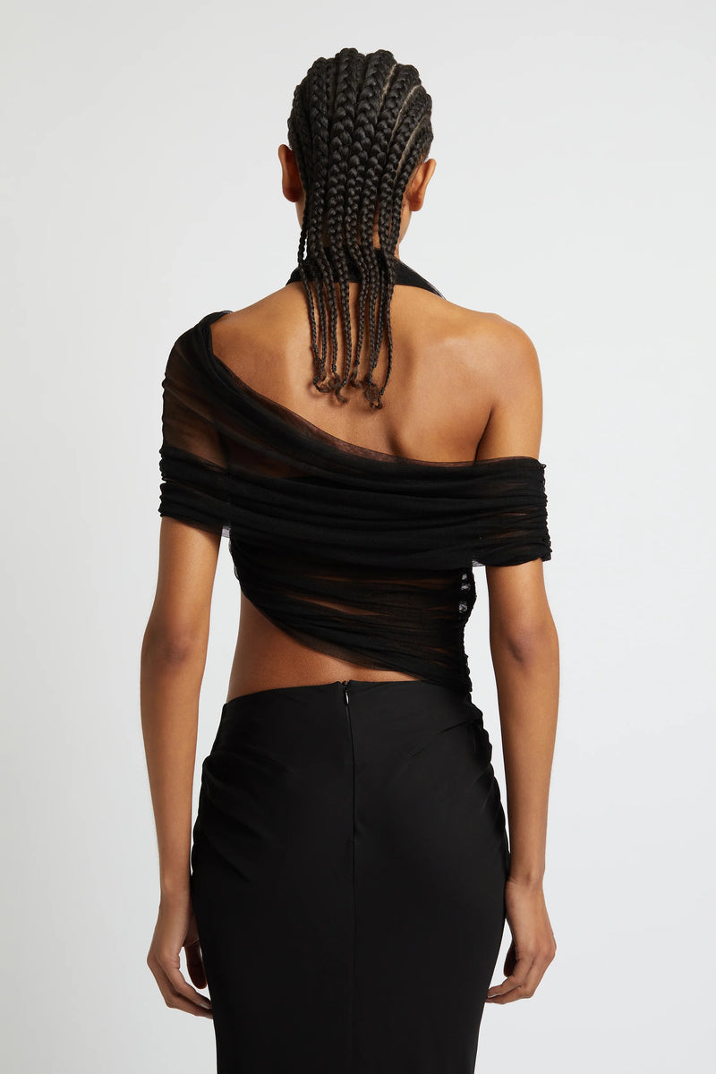 VEILED WRAP TOP BLACK - CHRISTOPHER ESBER