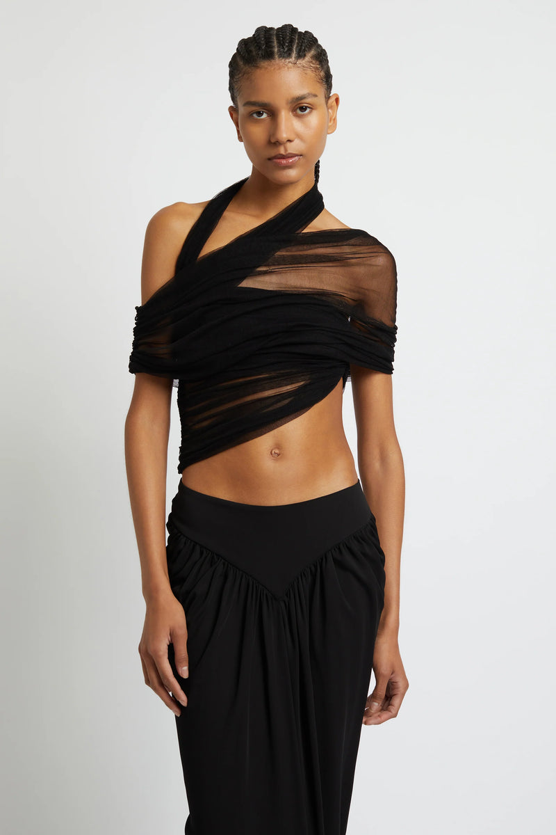 VEILED WRAP TOP BLACK - CHRISTOPHER ESBER