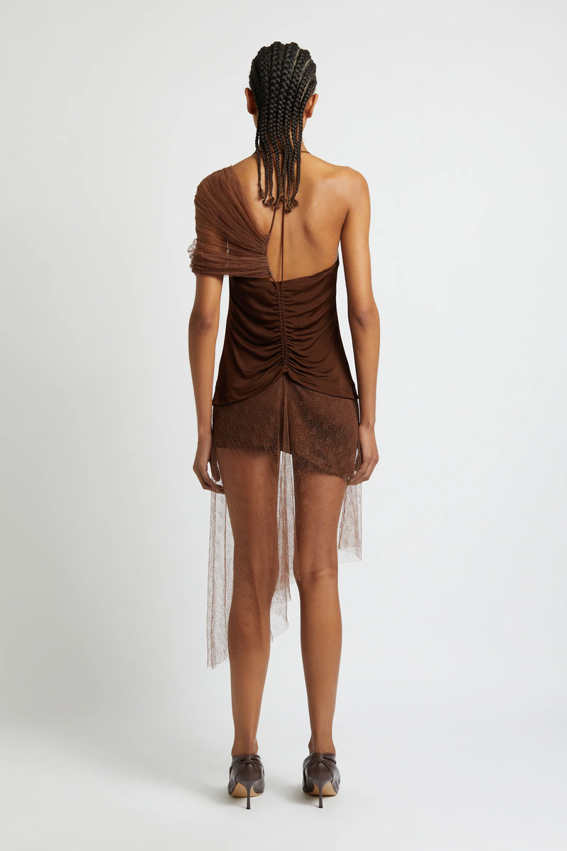 VAPOR LACE SHAWL DRESS CACAO - CHRISTOPHER ESBER