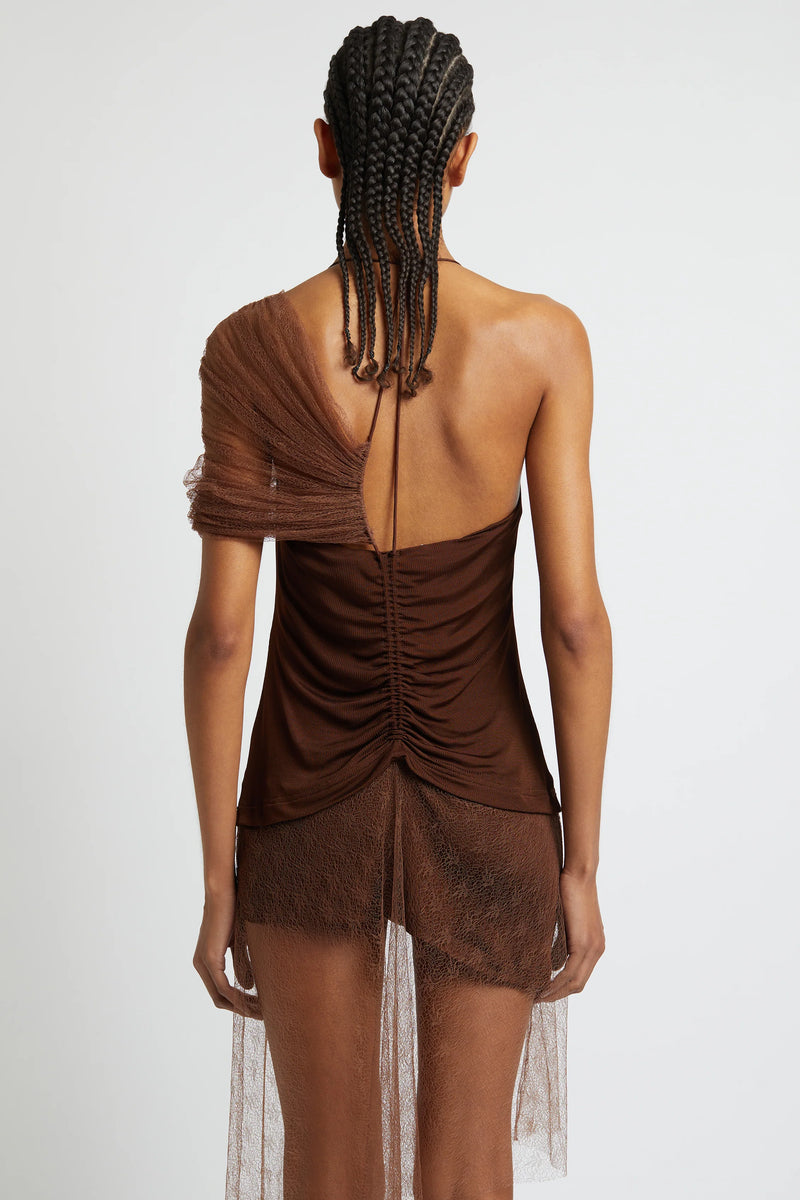 VAPOR LACE SHAWL DRESS CACAO - CHRISTOPHER ESBER