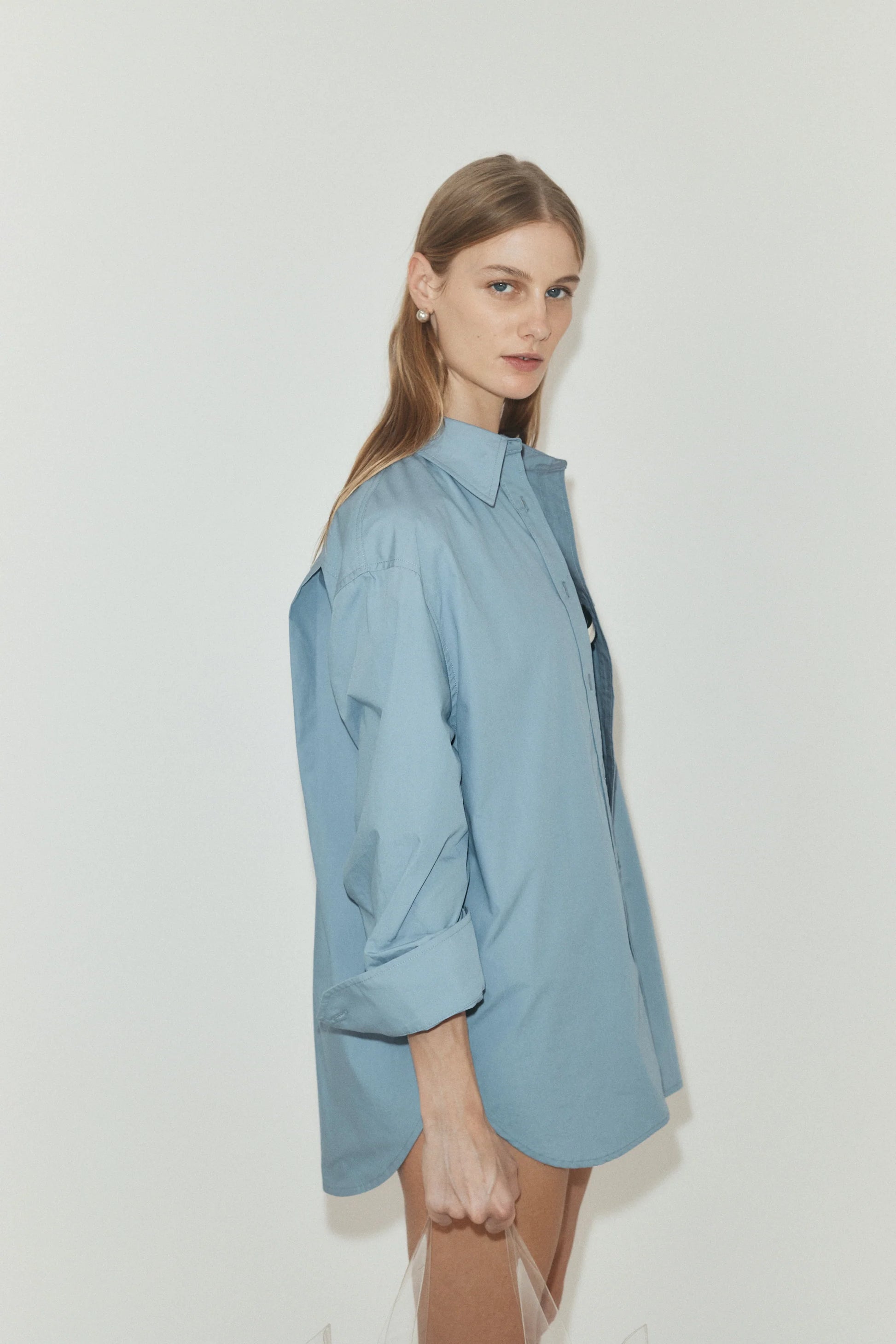 OVERSIZED COTTON SHIRT STEEL BLUE