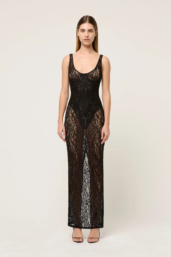 HALLE LACE MIDI DRESS BLACK - MICHAEL LO SORDO