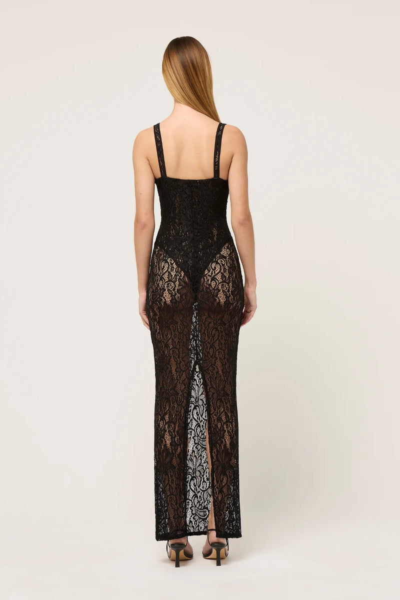 HALLE LACE MIDI DRESS BLACK - MICHAEL LO SORDO