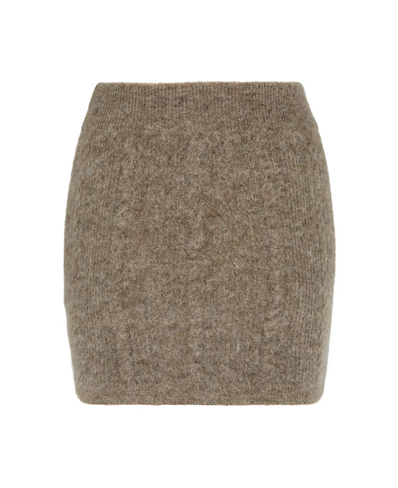 CABLE KNIT WOOL SKIRT FAWN
