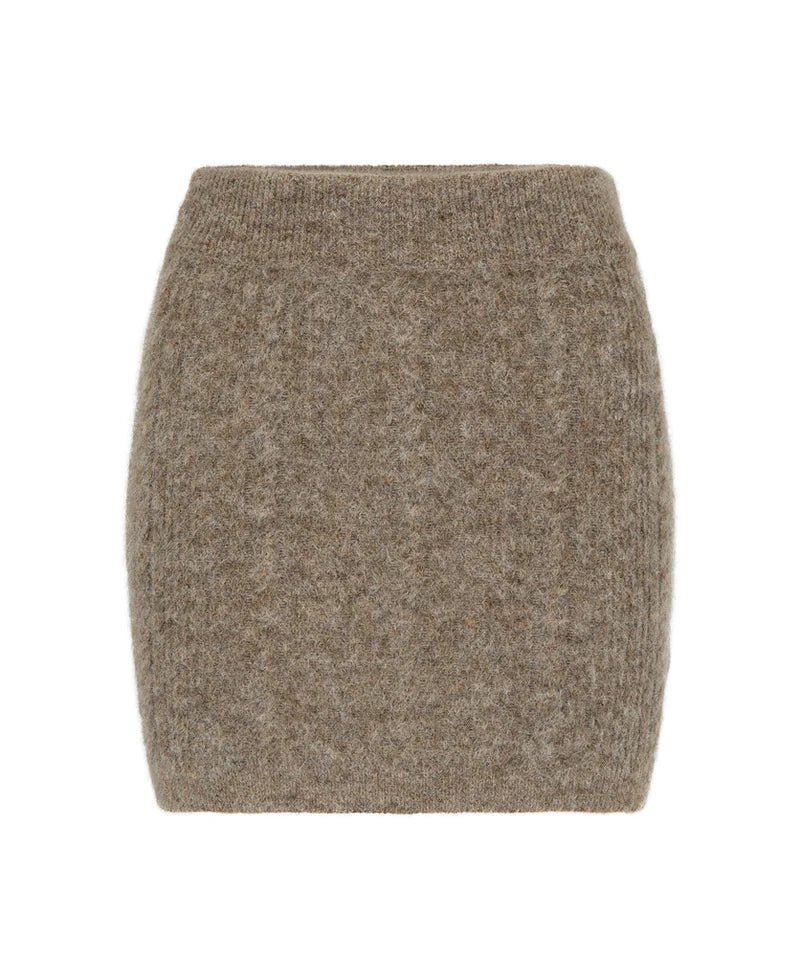 CABLE KNIT WOOL SKIRT FAWN