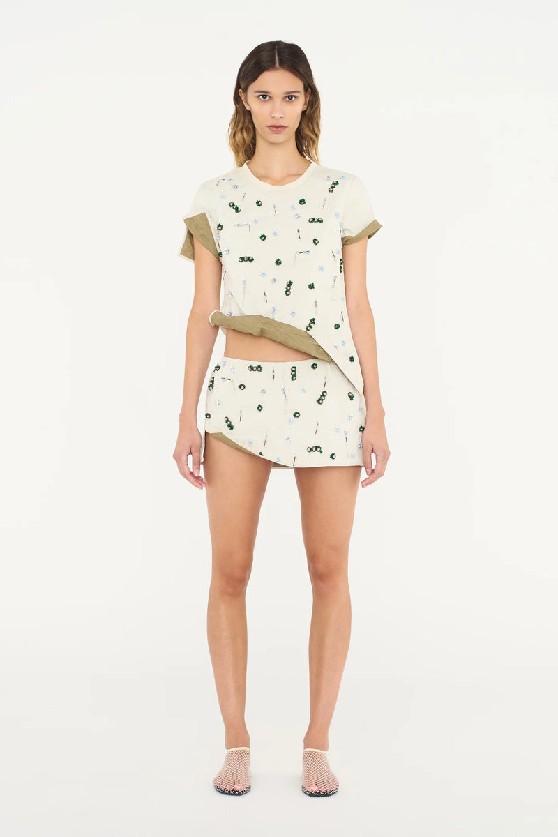 EMBLA BEADED CRUSHED MICRO SKIRT PUTTY/MULTI - CHRISTOPHER ESBER