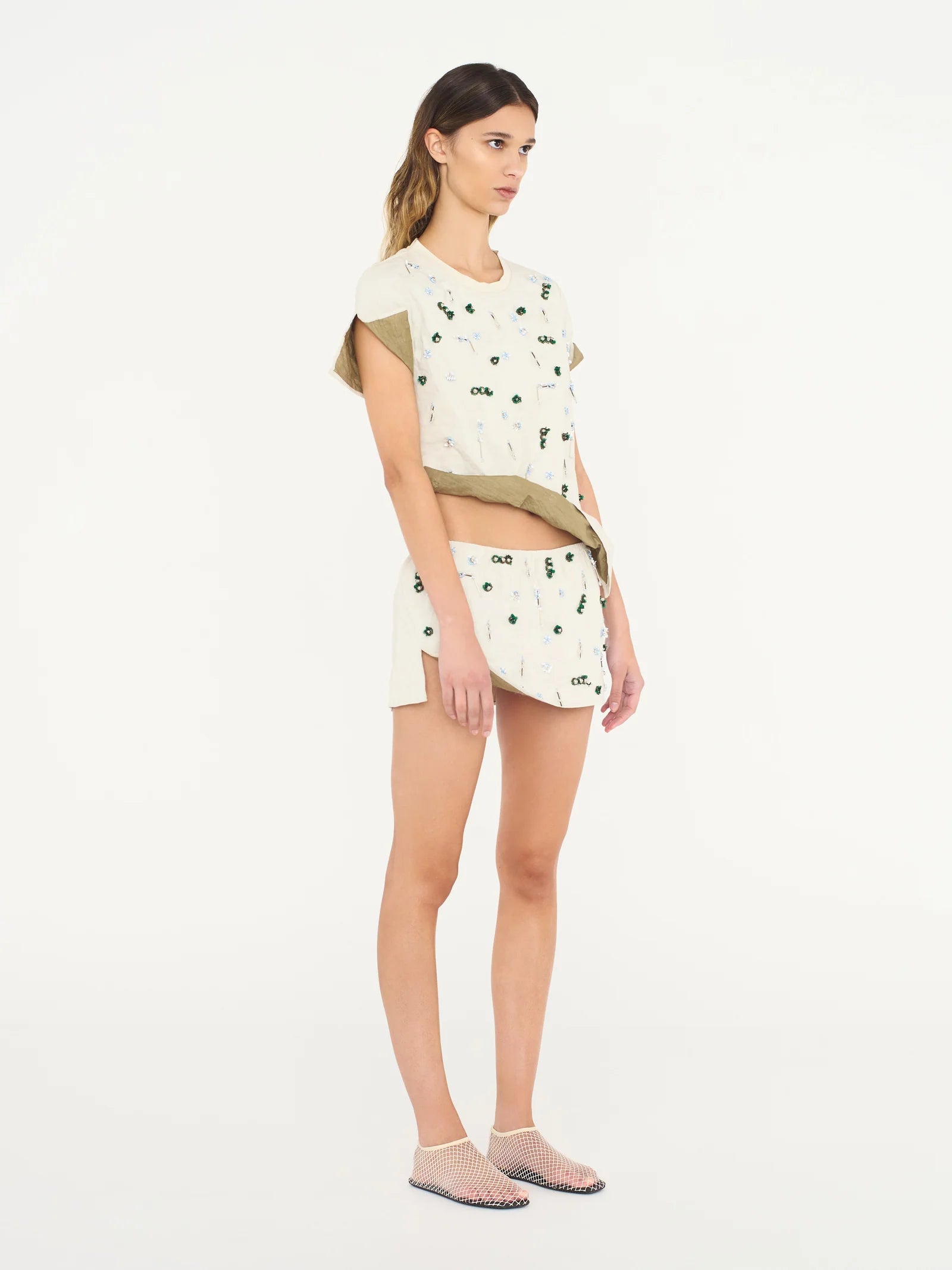 EMBLA BEADED CRUSHED TEE PUTTY/MULTI