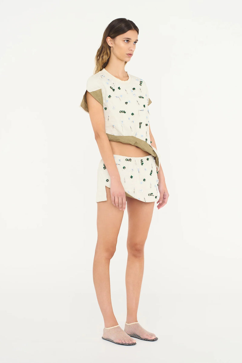 EMBLA BEADED CRUSHED MICRO SKIRT PUTTY/MULTI - CHRISTOPHER ESBER