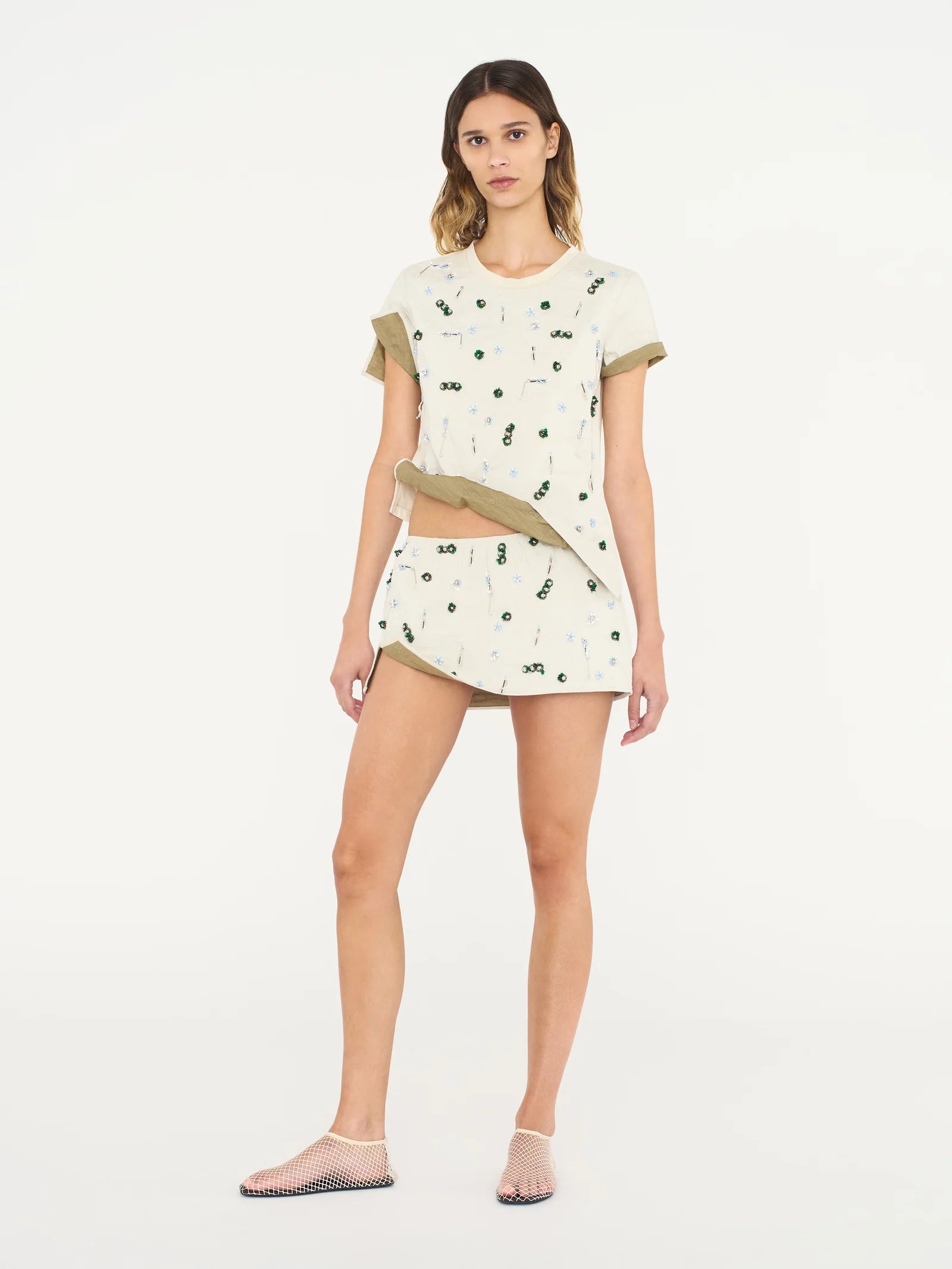 EMBLA BEADED CRUSHED TEE PUTTY/MULTI