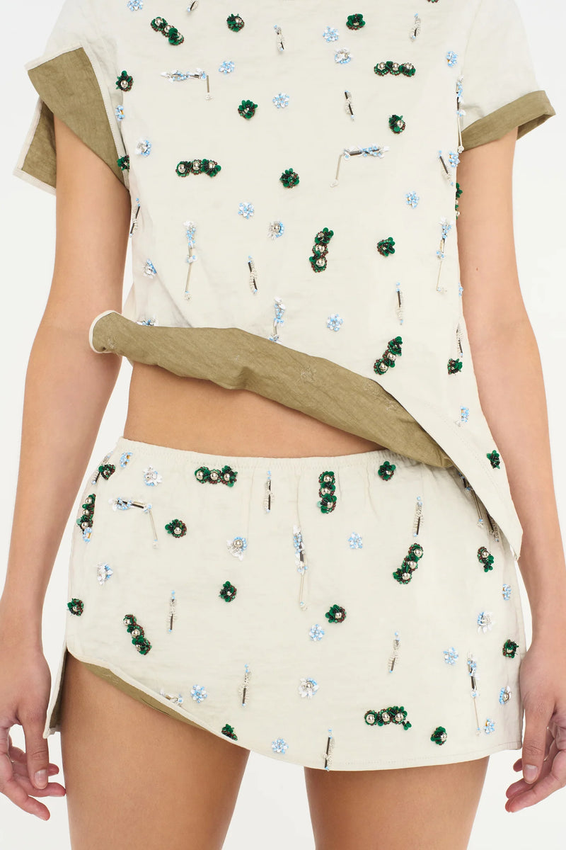 EMBLA BEADED CRUSHED MICRO SKIRT PUTTY/MULTI - CHRISTOPHER ESBER