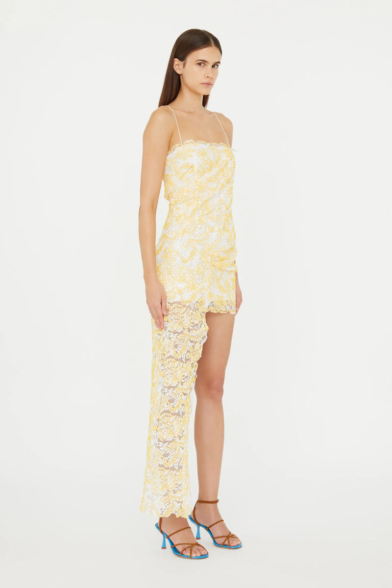 FLOATING LACE CAMI MINI DRESS SIGNAL YELLOW - CHRISTOPHER ESBER