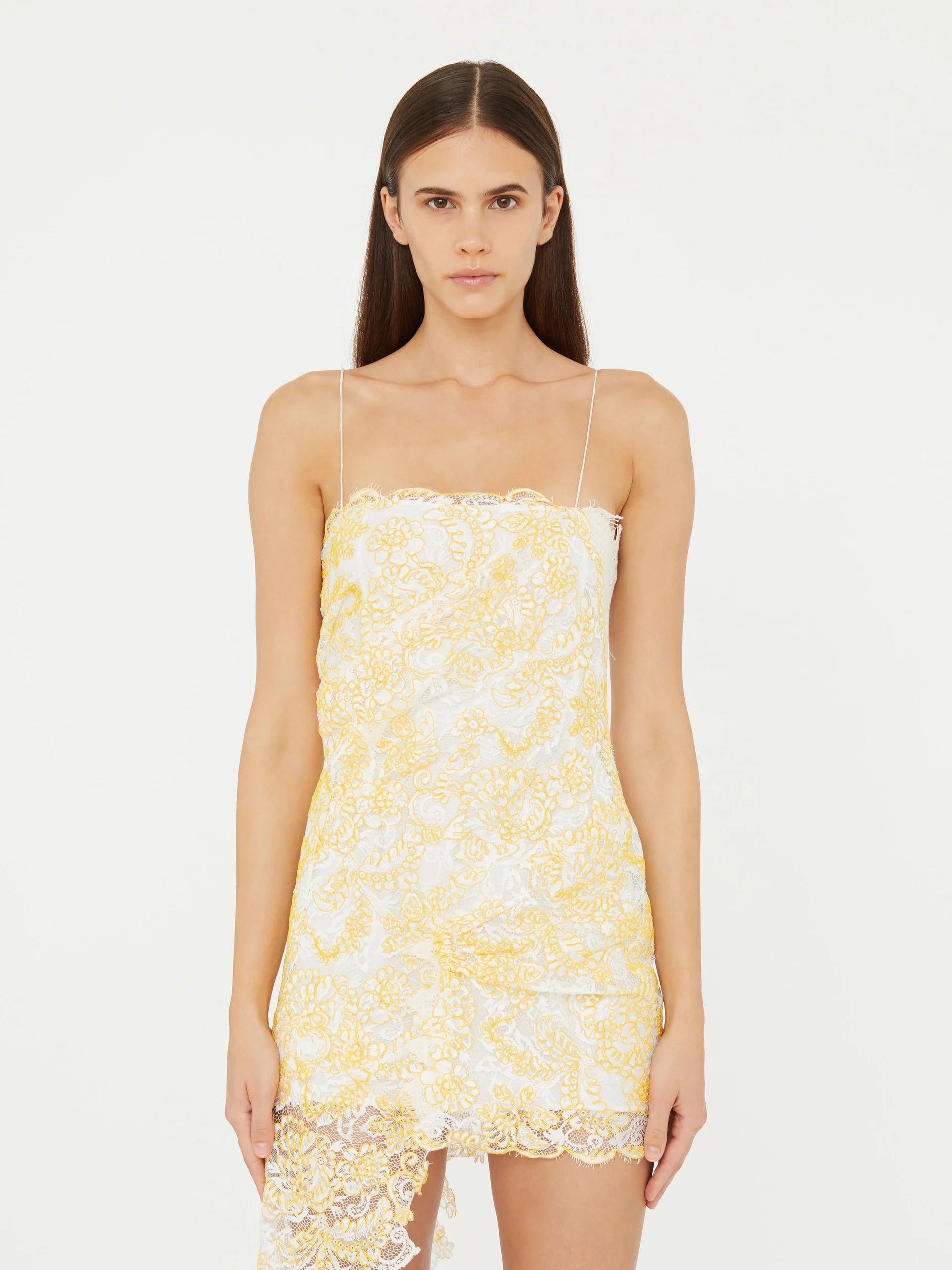 FLOATING LACE CAMI MINI DRESS SIGNAL YELLOW