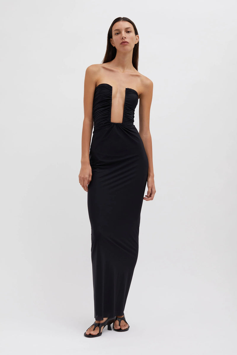 PLUNGE STRAPLESS COLUMN DRESS BLACK - CHRISTOPHER ESBER