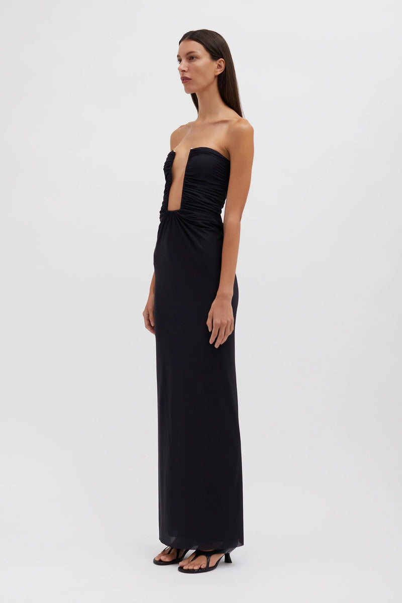 PLUNGE STRAPLESS COLUMN DRESS BLACK - CHRISTOPHER ESBER