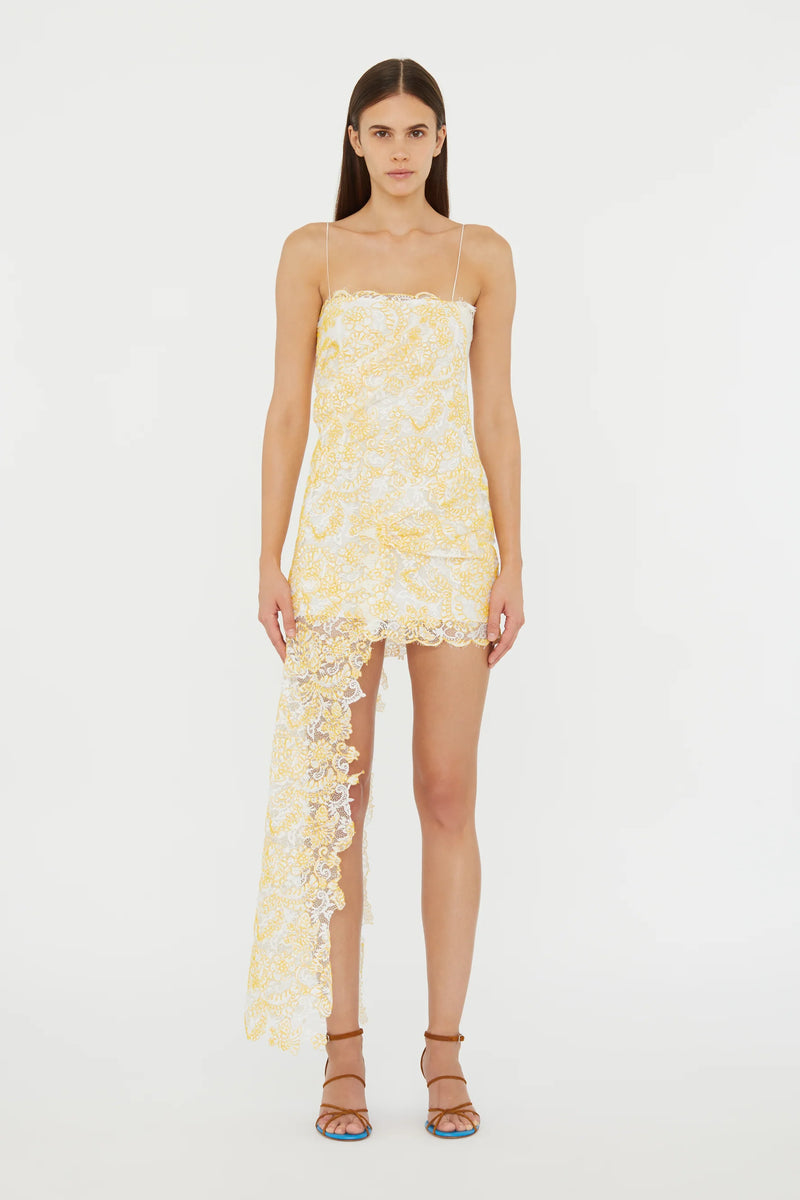 FLOATING LACE CAMI MINI DRESS SIGNAL YELLOW - CHRISTOPHER ESBER